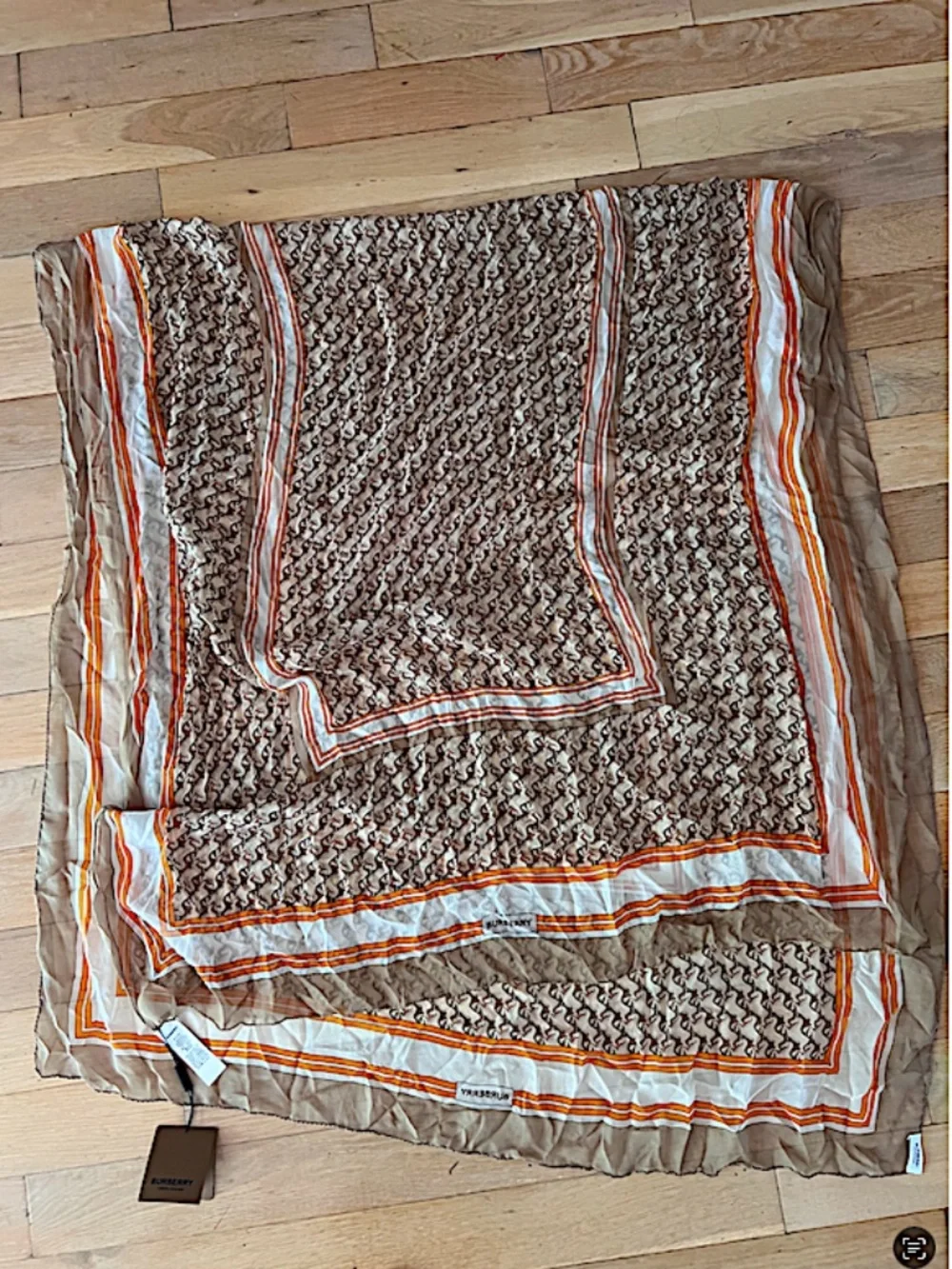BURBERRY Silk Chiffon Unicorn Print Oblong Scarf Archive Beige